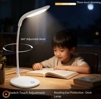 LED-Schreibtischlampe USB-Aufladbar Augenschonende Beleuchtung Nachtlicht für Schlafzimmer Nachttischlampe