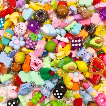 Zufällig Mix 10/20 stücke Bunte Harz Charms Nette Nachahmung Tier Obst Lebensmittel Serie Anhänger Für DIY