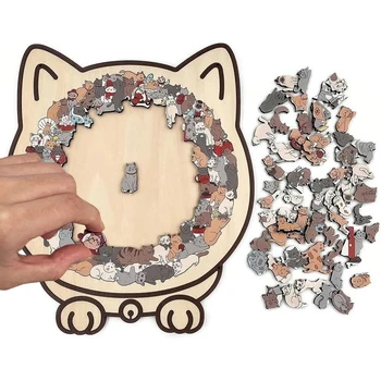 Buntes Katzenpuzzle aus Holz, einzigartiges Tierform-Puzzle für Heimdekoration, lustiges Lernspielzeug