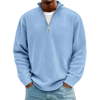 Herren Stehkragen Reißverschluss Langarm Lose Sweatshirts Lässige Einfarbige Pullover Jacken LRFZ-C448