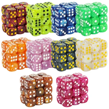 16 mm rundes Eckspielwürfel-Set, 6-seitige Marmor-Acrylwürfel für Tischspiele, Glücksspiel, Unterhaltungsfeier