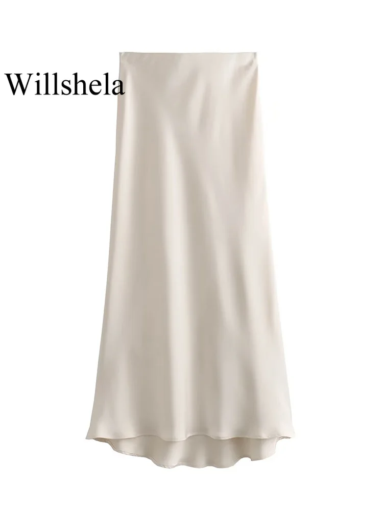 Willshela 2024 Schwarz Satin Rock Frau Hohe Taille Elegante – Bild 5
