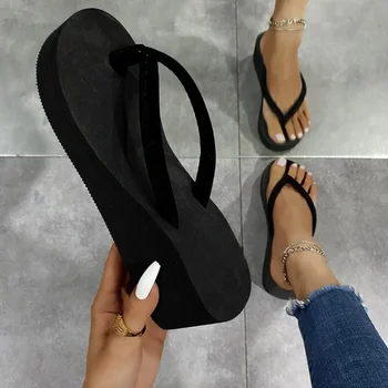Sommer-Pantoffeln für Damen, Keilabsatz-Sandalen, Strand- und Hauspantoffeln, Flip-Flops mit Memory-Schaum