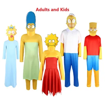 Simpsons Familien-Cosplay-Kostüm Bühnenauftritts-Outfit The Simpsons Cosplay-Set für Erwachsene Kinder
