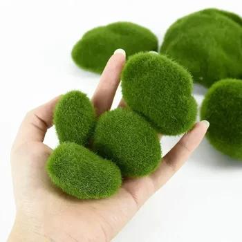 Simulation Moos Stein Künstliche Moos Felsen Ball Gefälschte Grüne Pflanze für Hausgarten (10 Stück)