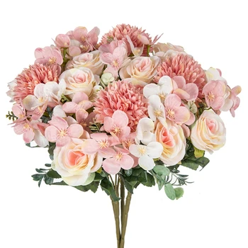 Künstliche Blumen Rose Chrysantheme Seide Brautstrauß Hochzeit Outdoor Bogen Festival Home Zimmer Vase Tisch
