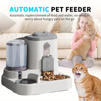 Automatischer Futternapf für Katzen mit auslaufsicherem Design und Wasserbrunnen. Futterspender für kleine