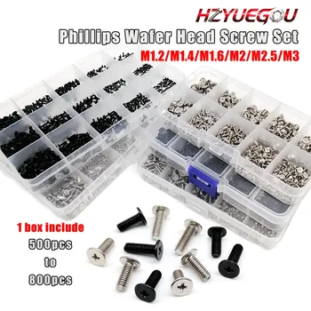 HZYUEGOU M1.2 M1.4 M1.6 M2 M3 Mini Mikro-Phillips Dünnkopf-Flachkopfschrauben-Set, Sortiment für Laptop