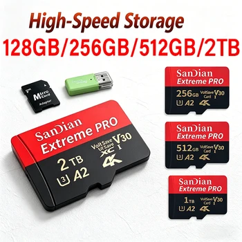 Klasse 10 U3 V30 Wasserdichte Speicherkarten mit USB-Adapter 128GB 512GB