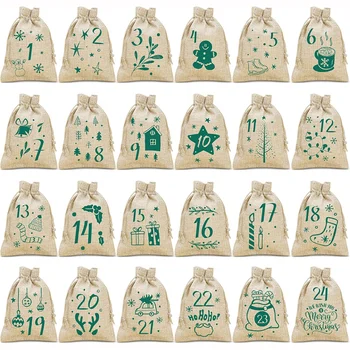 Adventskalender-Jutebeutel, 3,9 x 5,9 Zoll, DIY-Weihnachts-Countdown-Geschenkbeutel mit Kordelzug (24 Stück)