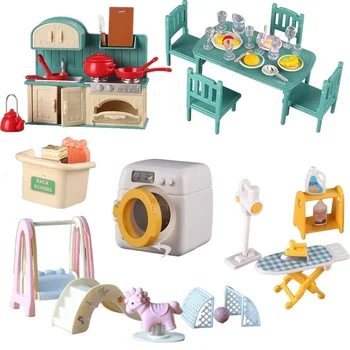 1:12 Miniaturmöbel Waldfamilie Küche Spielzeug Esstisch Puppenhaus Zubehör Badezimmer Rollenspiel für Mädchen