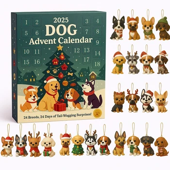 Hunde-Adventskalender 2025-24 Stück 2D-Ornamente für festliche Rassen - Adventskalender für Haustiere