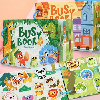 Beschäftigtes Buch für Kinder, Tierfahrzeuge, Dinosaurier-Aufkleber, passende Zahlen- und Buchstabenspiele