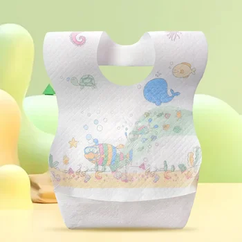 Einweg-Baby-Lätzchen für Jungen und Mädchen, Cartoon-Vlies, einzeln verpackt, hygienisch, weich