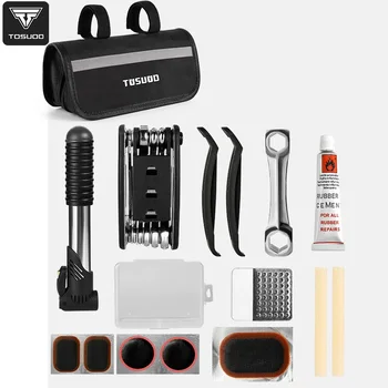 TOSUOD Fahrrad-Reparaturwerkzeug-Set, Multifunktionales Fahrrad-Zubehör mit Pumpe und Schraubenschlüssel