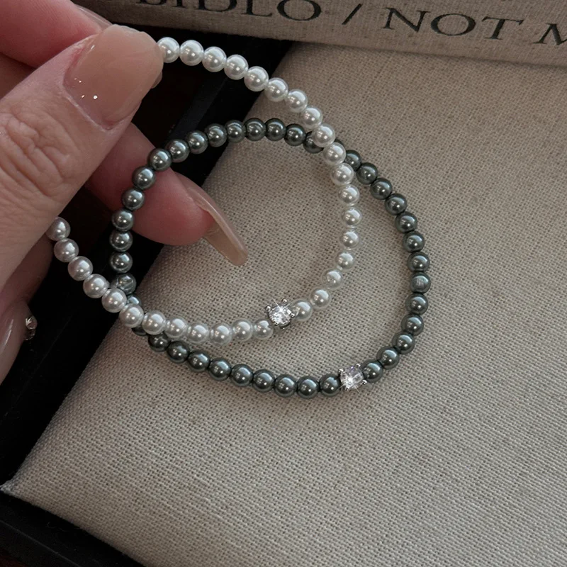 Französisches Retro-Einzel-Zirkon-Perlenarmband für Frauen – Bild 3