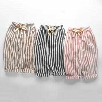 Leinen Baumwolle Streifen Hose für Jungen Mädchen Sommer Herbst lässig lose Kinder hose