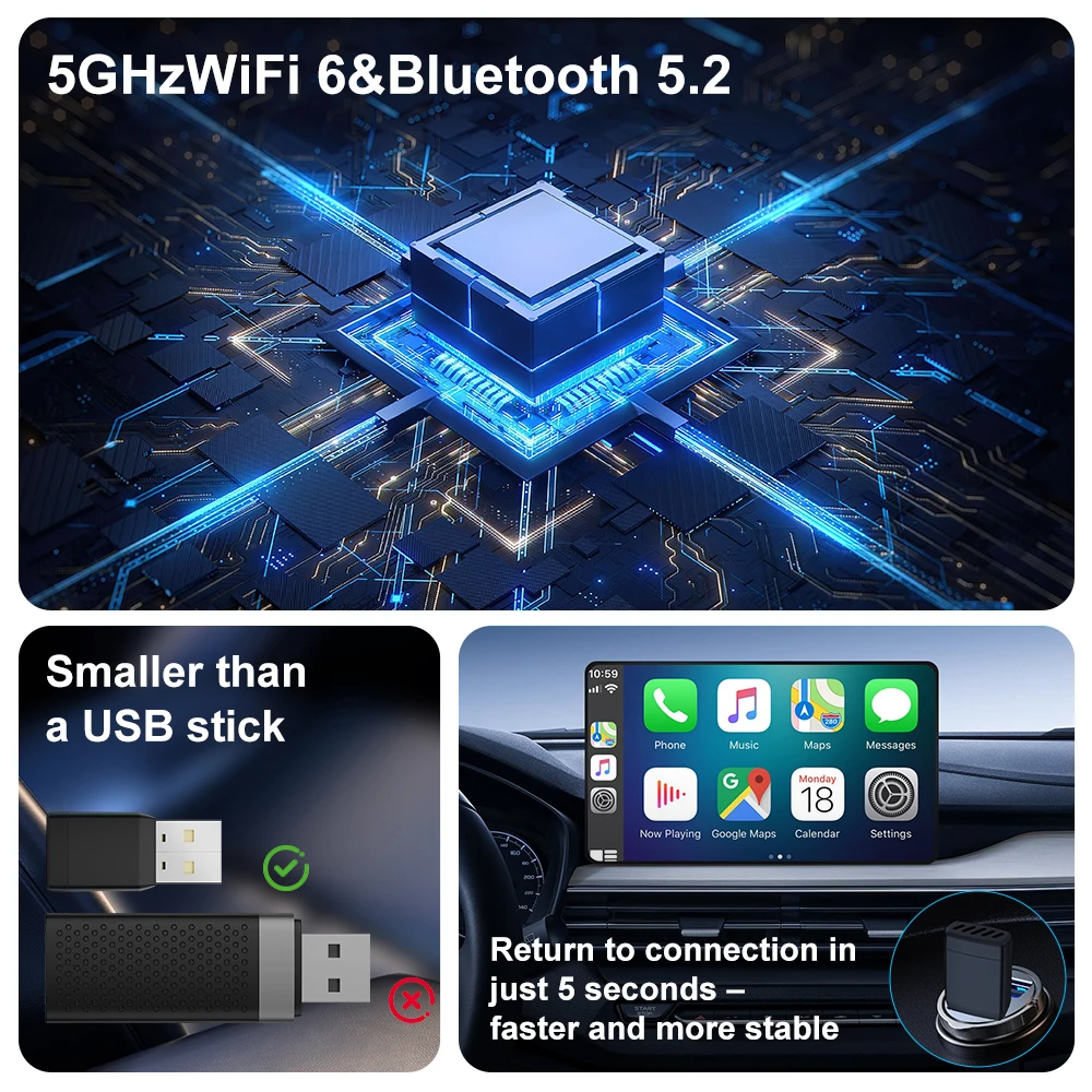 2-in-1 kabelgebundener zu kabelloser CarPlay-Adapter, Android – Bild 6