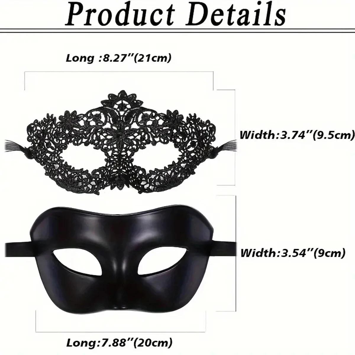 2-teiliges elegantes schwarzes Spitzen-Maskerade-Masken-Set – Bild 6