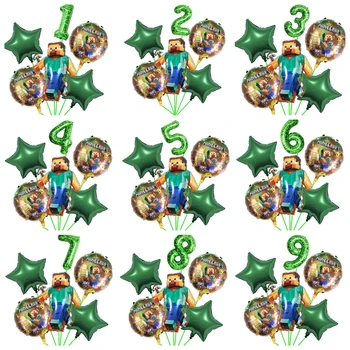 Cartoon Minecraft Ballon New My World Pixel Grün Nummer 0-9 Aluminiumfolie Luftballon Kindergeburtstag Party