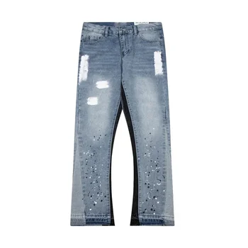 Amerikanische Retro-Jeanshose mit gewaschenem Buchstaben und gespleißten High-Street-Trendmarkenpaar, lockere