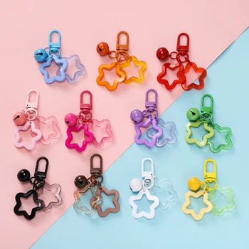 Hohler Stern-Charm-Anhänger mit kleiner Glocke, bunte Acrylperlen, Schlüsselanhänger, Zubehör, Tasche