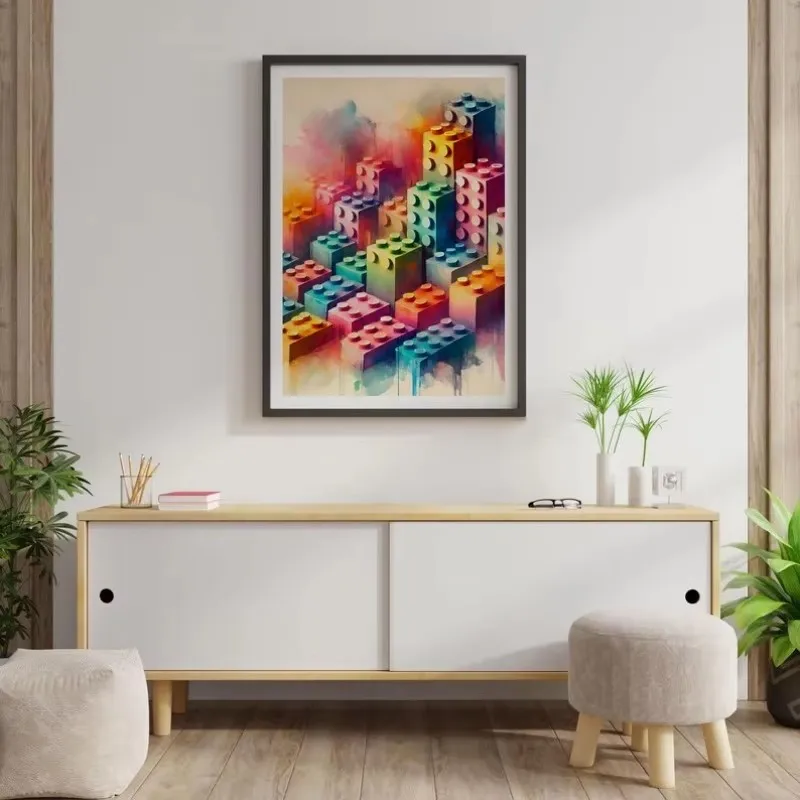 Aquarell-Bausteine-Poster Moderner Lego-Mann Minifigur – Bild 5