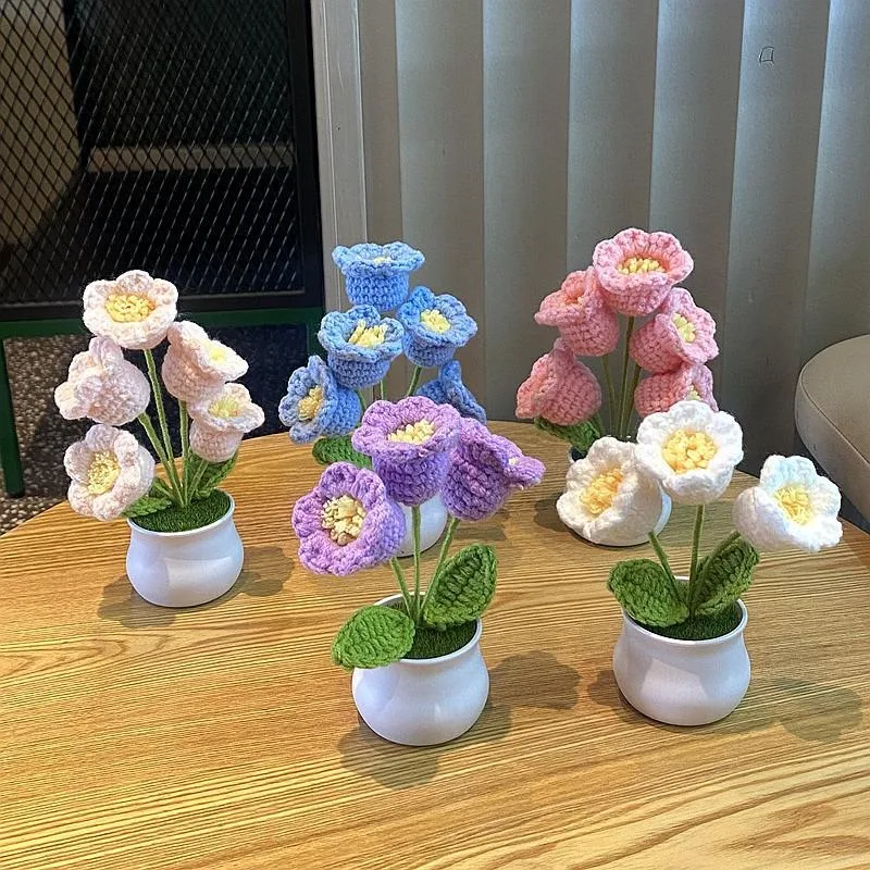 1/2/4 Stücke DIY Handgewebte Mini Topfblume Rose Büro Desktop – Bild 3