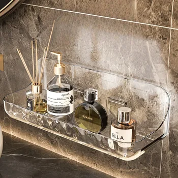 Bohrfreies Acryl-Badezimmerregal, wandmontierter Duschorganizer für Shampoo, Kosmetik, platzsparendes