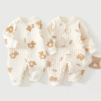 Dicker Baumwoll-Strampler für Neugeborene, Niedlicher Bären-Romper, Krabbelkleidung für Babys