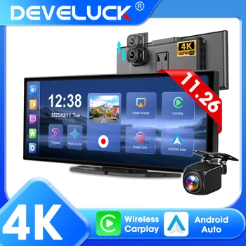 Develuck NEUE 11,26 Zoll 4K DVR Wireless CarPlay und Android Auto Tragbare Dash Cam Auto Bildschirm Video