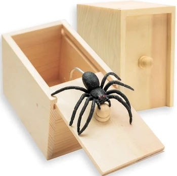 Spider Prank Box Pop Out Gummi Spinne handgemachte Holz Scare Box Party Spiel Überraschung Witz lustige Trick