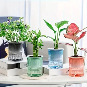 Lazy Hydroponic Blumentopf, automatischer wasserabsorbierender Blumentopf, transparenter, doppelschichtiger