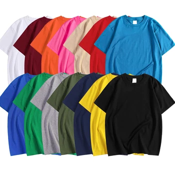 14 Farben Candy Color 100 % Baumwolle T-Shirts Männer Frauen Übergroße kurze Ärmel Lässige atmungsaktive