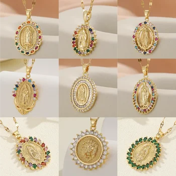 Luxuriöse Vergoldete Mehrfarbige CZ-Anhänger-Halskette, Eleganter Vintage-Charm-Schmuck Geschenk für Frauen