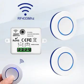 RF 433 MHz Drahtlose Licht Schalter 220 V 110 V 10A Relais Controlle Mini Runde Taste Wand Panel Schalter