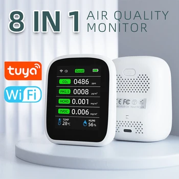 Tuya WIFI 8 In 1 Luftqualität Monitor CO2 HCHO TVOC PM1,0 PM2,5 PM10 Tester Temperatur Feuchtigkeit Meter