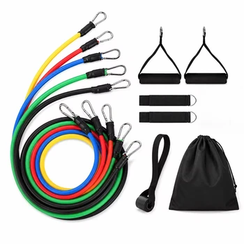 Set Zugseile, Widerstandsbänder, Tragbare Fitnessgeräte, Fußschlaufen, Brustexpander, Elastische (11 Stück)
