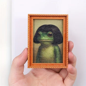 Mini-Fotorahmen aus Holz, Frosch-Kühlschrankmagnet, lustiger grüner Frosch und Haarschnitt, moderne