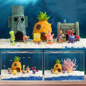 Spongebobs Anime Action Figuren Cartoon Mini Puppen Aquarium Dekoration Landschaftsbau Aquarium Zubehör Kinder