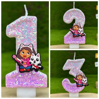 Süßes Gabbys Puppenhaus Digitale Kerze Nummer 0-9 Kindergeburtstag Kuchen Dekoration Lieferungen Cartoon Anime