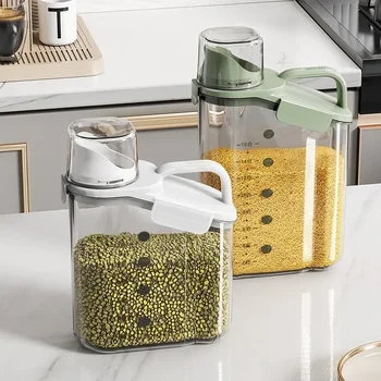 Getreidespeicher, 1500 ml, Müsli-Aufbewahrungsbox mit Messbecher, Lebensmittel, Bohnen, Getreide, versiegeltes