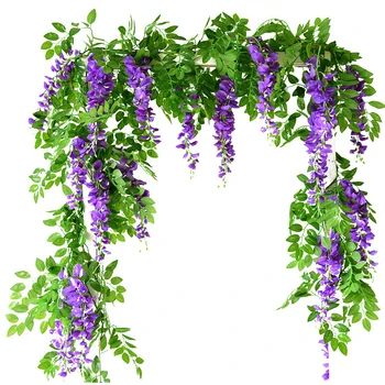 7ft 2m Blumenschnur Künstliche Glyzinienranke Girlande Pflanzen Laub Outdoor Home Schleppende Blume Gefälschte