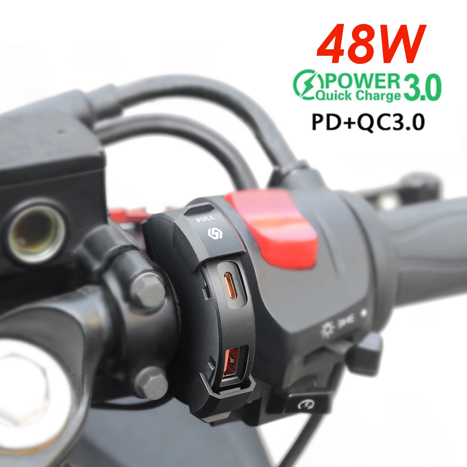 48W Quick Charge PD + QC3.0 Telefon Ladegerät Motorrad USB