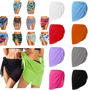Sommer Frauen kurze feste Sarong Badeanzug Vertuschungen Strand Bikini Wrap schiere kurze Rock Chiffon Rock