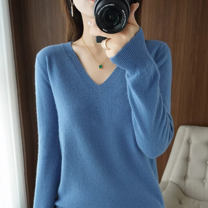 Neue Kaschmir frauen V-ausschnitt Pullover Spitze Neck – Bild 5