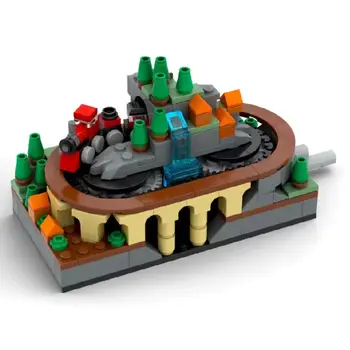 MOC-Baustein, handgekurbelte Eisenbahnbahn, Bausteinmodell - kleiner Zug, zusammengebautes Spielzeug