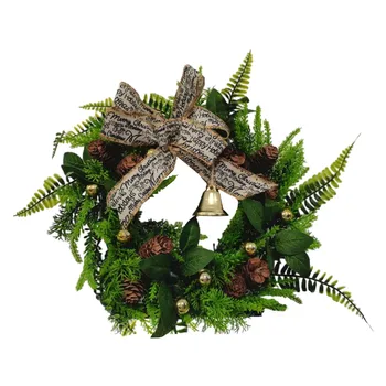 Weihnachtskranz, Weihnachtsdekoration, künstlicher Kranz mit Glocken, Schleife und Farn, für die Haustür