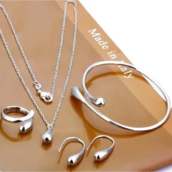 Set mit einfachen Ring-Halsketten-Armbändern und Ohrringen, geeignet für Verlobungsschmuck (4 Stück)