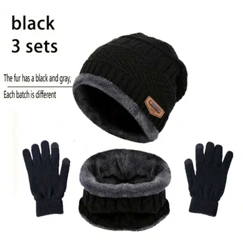 Winter Warme Samt Hut Schal Handschuhe Set Winter Hüte Stricken Kappe Männer Und Frauen Samt hut Korallen